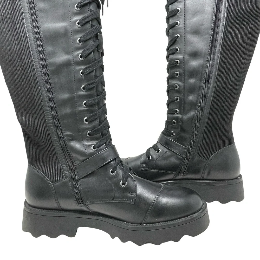 Aerosoles Sondra Black Leather Lace-Up Knee High Boots, Size US 10 NWT - Picture 5 of 10